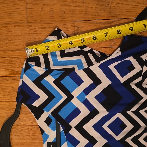 LIZ CLAIBORNE WOMENS BLUE & WHITE SYMMETRICAL SMALL CAP SLEEVES DRESS SIZE LARGE - Picture 8 of 14